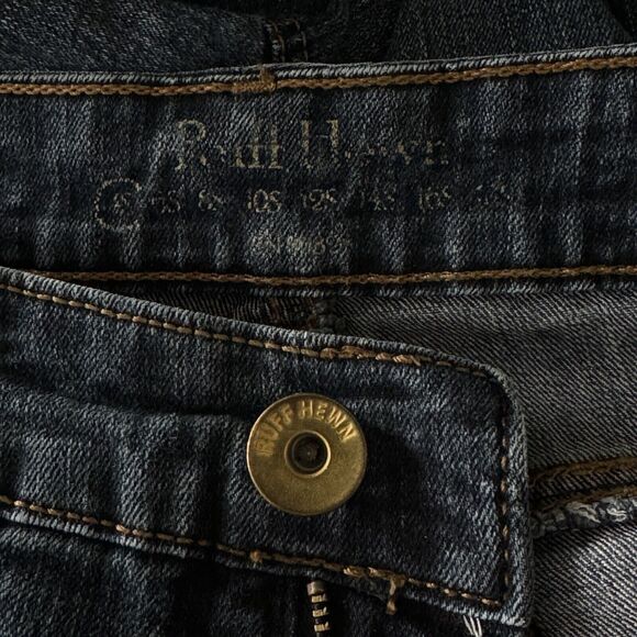 Ruff Hewn SZ 4S SHORT Bootcut Jeans Mid-Rise Pockets Stretch Whiskered Blue - Picture 8 of 11